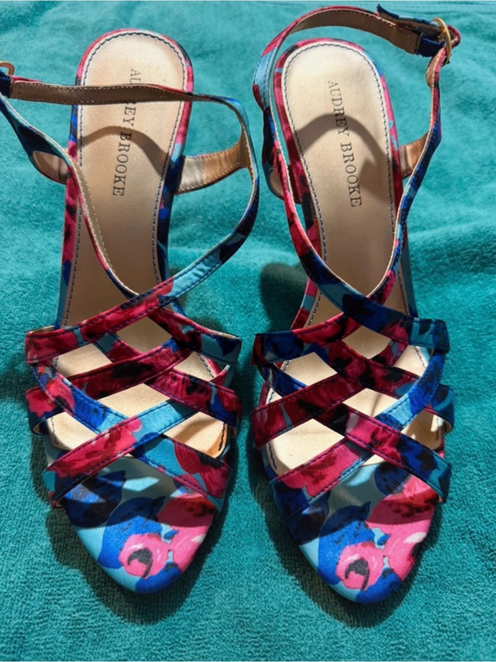 Audrey Brooke Multi-Color Strappy Heels — Pink & Blue
